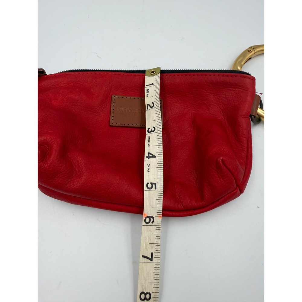 Parker Thatch Red Leather Wristlet Pouch Gold Ring Handle Zipper Clutch Bag - Picture 7 of 8